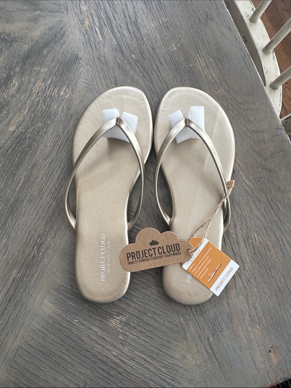 NWT, Women's Metallic Gold Flip Flop Sandals
